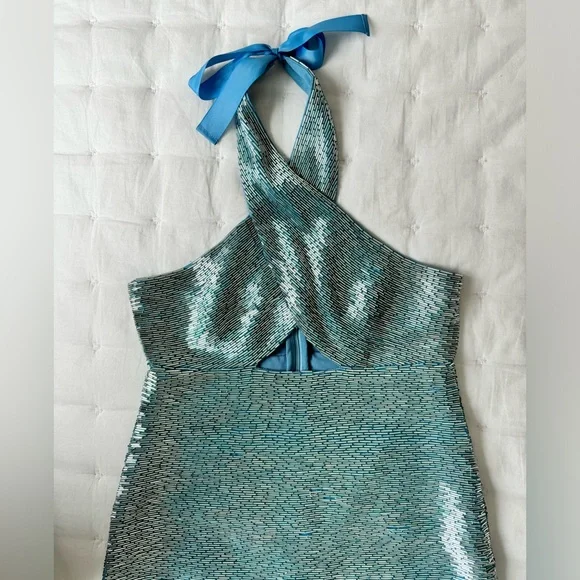 le sable beaded mini dress Staud Le Sable Dress Blue Toile